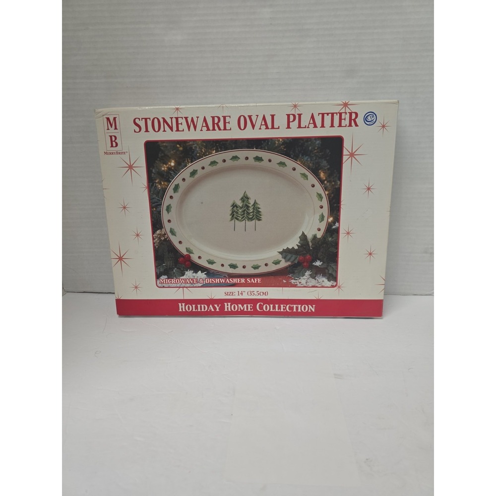 Vintage Merry Brite MB Holiday Home Collection 14" Oval Platter Christmas Trees
